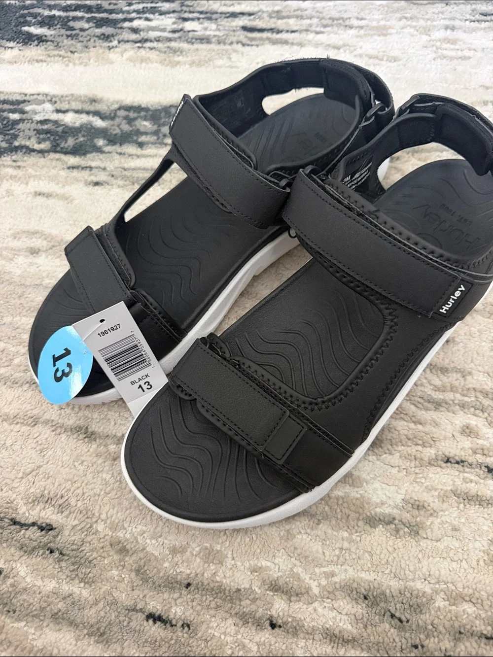 Hurley Black White Mens Strap Sandals Athletic Sandal for men size 13 or Size 9